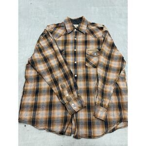 Jesse James Shirt Mens Large Orange Plaid Western Snap Button Flannel workwear